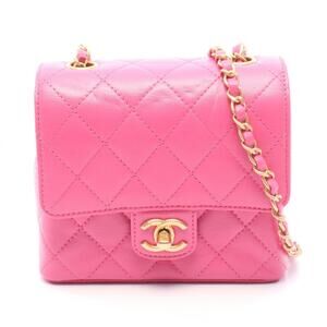 Chanel Matelassé Mini Flap Chain Shoulder Bag, Leather Handbag, Women's, Pink